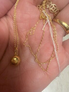 18K Gold Women's Pendant & Rope Necklace Ball Charm 20 inches - Dainty
